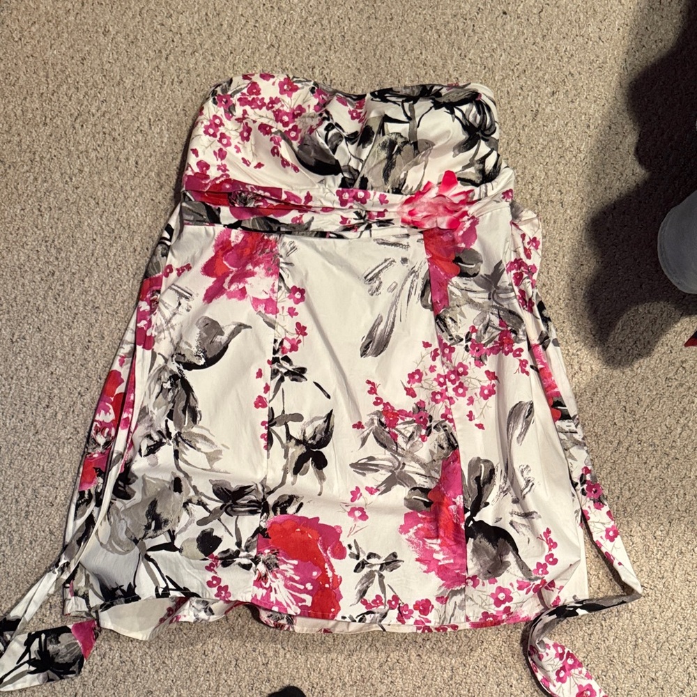 Maurices Asymmetrical Floral Skirt - Pink, Black, and White